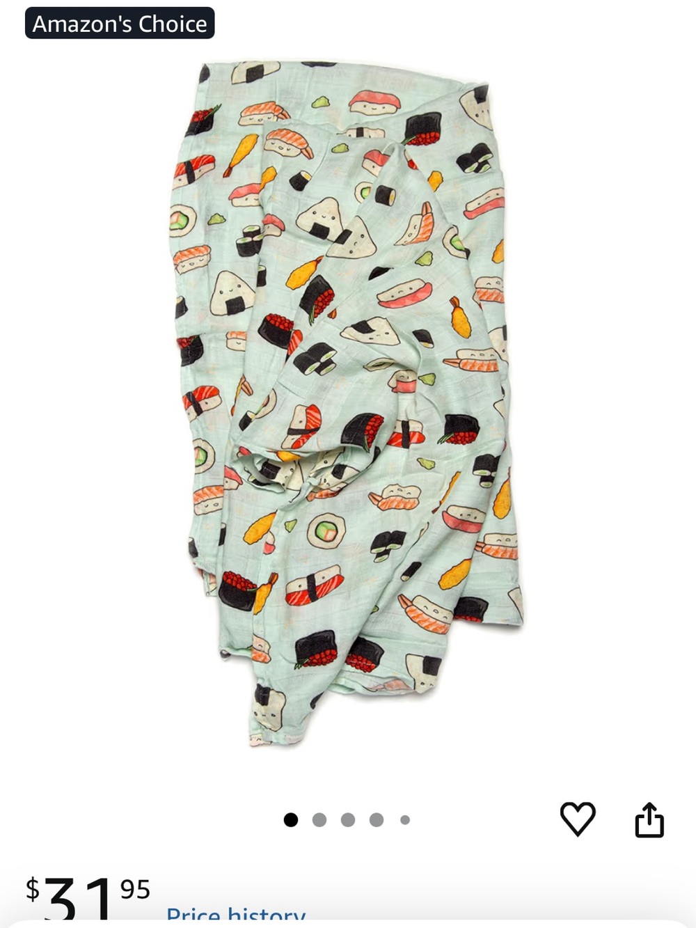 Loulou lollipop Sushi Print Lightweight swaddle- Mint Background